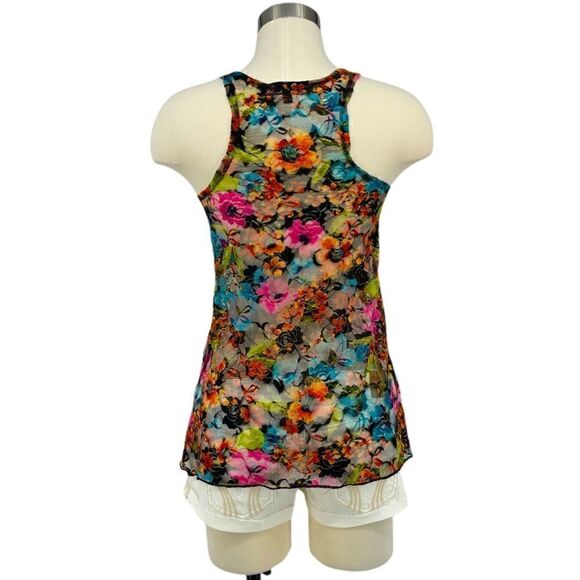 Almost Famous Sheer Lace Floral Zip Front Tank - Picture 3 of 9
